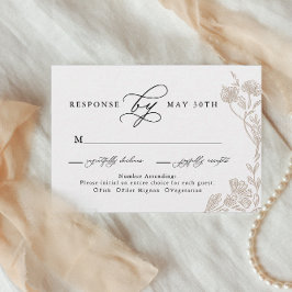 Kalligrafie uit het verleden Handgetekende bloemig RSVP Kaartje
