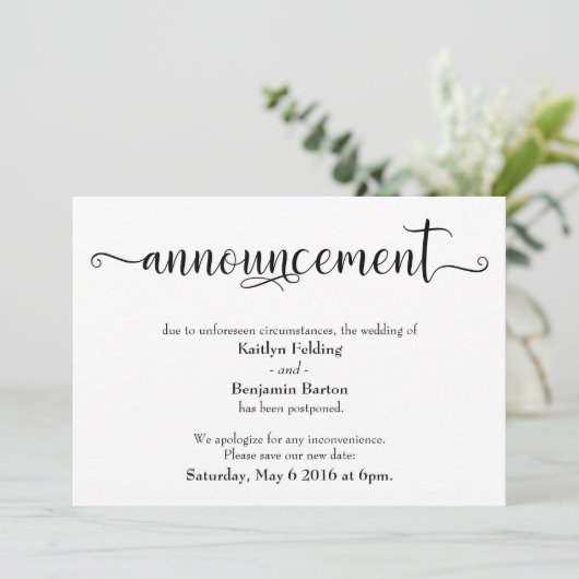 Kalligrafie Uitgestelde Trouwkaartjes Kaart (Staand voorkant)