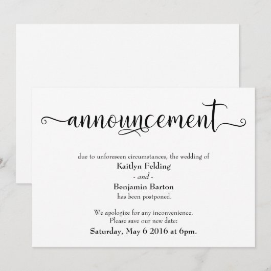 Kalligrafie Uitgestelde Trouwkaartjes Kaart (Voorkant / Achterkant)