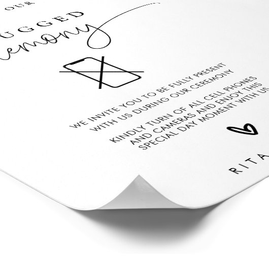 Kalligrafie Unplugged Ceremonie Trouwbord Poster (Hoek)