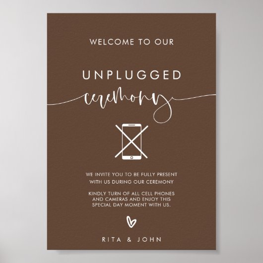 Kalligrafie Unplugged Ceremonie Trouwbord Poster (Voorkant)