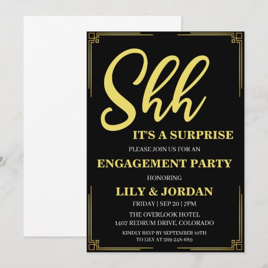 Kalligrafie Verrassing Engagement Party Uitnodigin Kaart (Voorkant / Achterkant)
