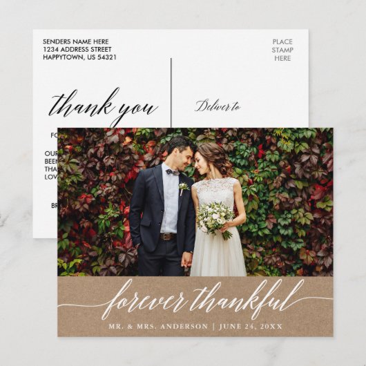 Kalligrafie voor altijd dankbare bruiloft kraft briefkaart (Voorkant / Achterkant)