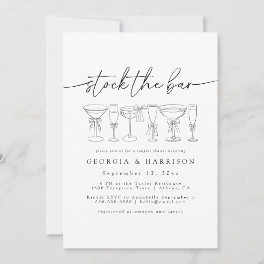 Kalligrafie Voorraad De Bar Douche Uitnodiging (Voorkant)
