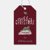 Kalligrafie Vrolijk Kerstbusje & boom hulst rood Cadeaulabel (Voorkant)