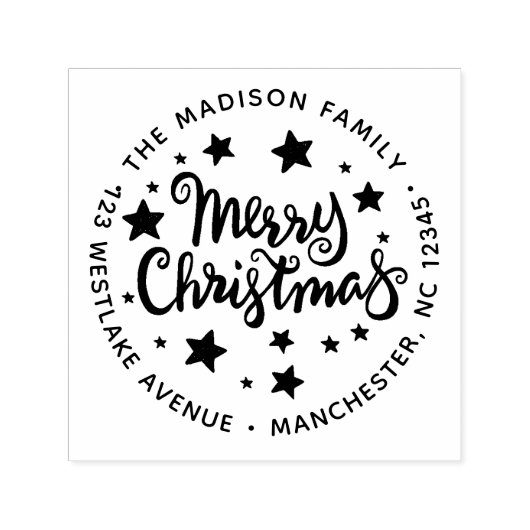 Kalligrafie Vrolijk kerstfeest en sterren Adres Zelfinktende Stempel (Design)