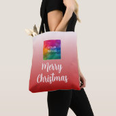 Kalligrafie Vrolijk Kerstfeest met uw foto / Logo Tote Bag (Dichtbij)