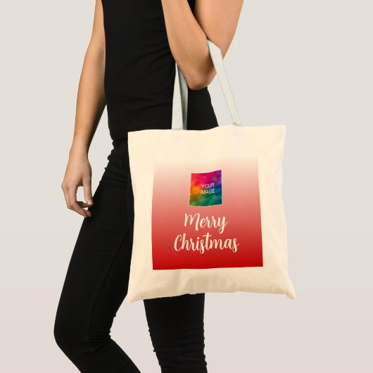 Kalligrafie Vrolijk Kerstfeest Upload foto of Logo Tote Bag (Voorkant (product))