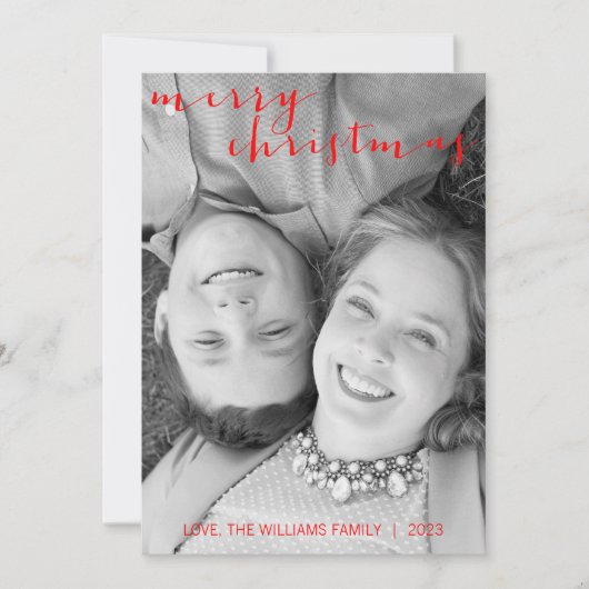 Kalligrafie Vrolijke Kerstmis Verticale Fotokaart Feestdagenkaart (Voorkant)
