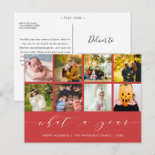 Kalligrafie Wat een jaar Berry Red fotocollage Feestdagenkaart (Voorkant / Achterkant)