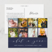 Kalligrafie Wat een jaar marine blauw fotocollage Feestdagenkaart (Voorkant / Achterkant)