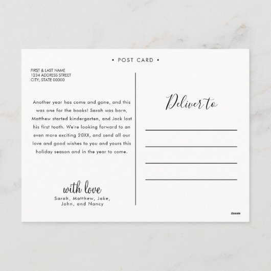 Kalligrafie Wat een jaar marine blauw fotocollage Feestdagenkaart (Achterkant)