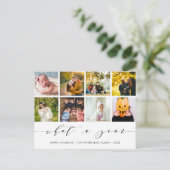 Kalligrafie Wat een jaar witte fotocollage Feestdagenkaart (Staand voorkant)