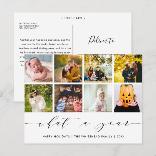 Kalligrafie Wat een jaar witte fotocollage Feestdagenkaart (Voorkant / Achterkant)