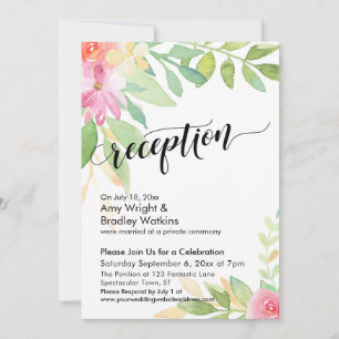 Kalligrafie Waterverf Bloemen Trouwreceptie Kaart