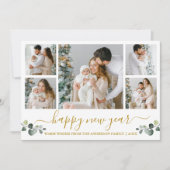 Kalligrafie Waterverf Eucalyptus Nieuwjaar Goud Feestdagenkaart (Voorkant)