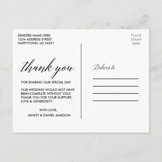 Kalligrafie Waterverf groen bruiloft dank u Briefkaart (Achterkant)