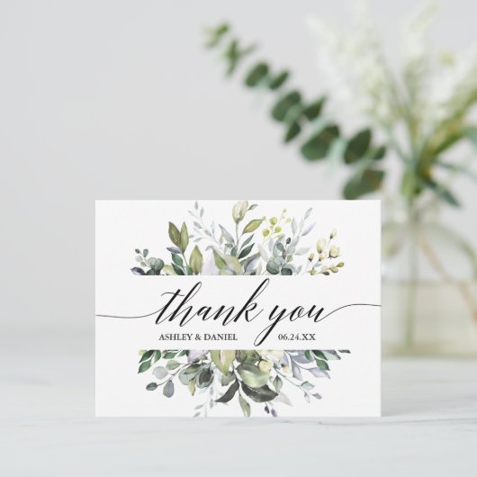 Kalligrafie Waterverf Groene Bruiloft Bedankt Briefkaart (Staand voorkant)