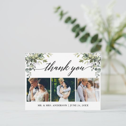 Kalligrafie Waterverf Groene Huwelijks Dankjewel Briefkaart (Staand voorkant)