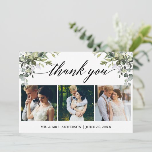 Kalligrafie Waterverf Groene Tuintjes Bruiloft 3 F Bedankkaart (Staand voorkant)