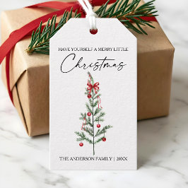 Kalligrafie Waterverf Kerstboom Rode Strik Cadeaulabel