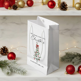 Kalligrafie Waterverf Kerstboom Rode Strik Klein Cadeauzakje