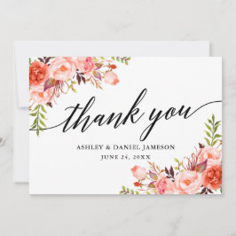Kalligrafie Waterverf koraal bloemenbruiloft Bedankkaart