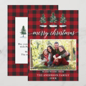 Kalligrafie Waterverf Pines Plaid Foto Kerstmis Feestdagenkaart (Voorkant / Achterkant)