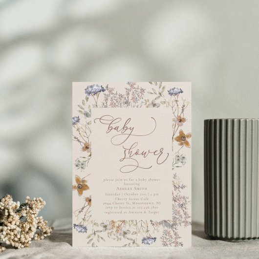 Kalligrafie Waterverf Wildflower Baby shower Kaart