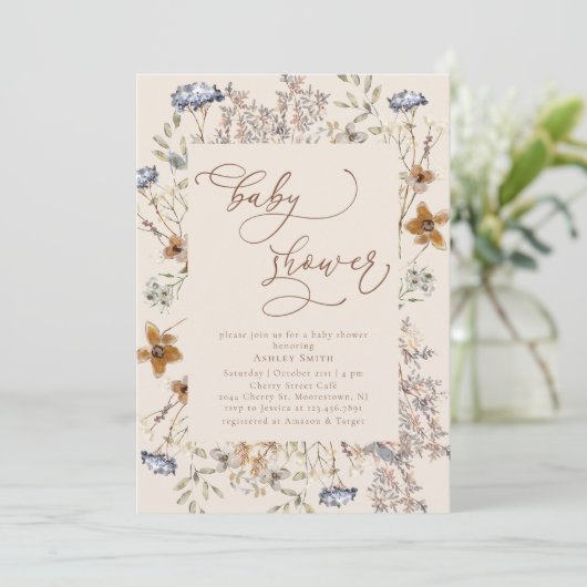 Kalligrafie Waterverf Wildflower Baby shower Kaart (Staand voorkant)