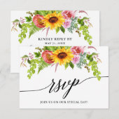 Kalligrafie Waterverf Zonnebloem Bloemen Bruiloft RSVP Kaartje (Voorkant / Achterkant)