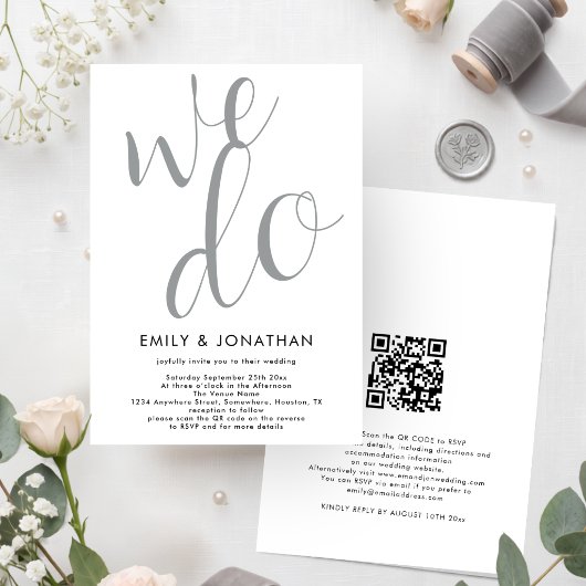 Kalligrafie We Do QR Code Huwelijk Kaart
