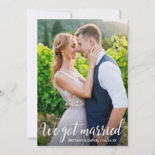 Kalligrafie We Got Married Wedding Fotokaart Bedankkaart (Voorkant)