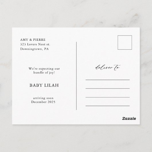 Kalligrafie We verwachten de aankondiging van Baby Briefkaart (Achterkant)