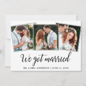 Kalligrafie We zijn getrouwd 3 foto bruiloft Kaart (Voorkant)