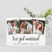 Kalligrafie We zijn getrouwd 3 foto bruiloft Kaart (Staand voorkant)