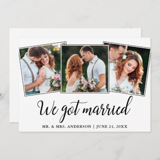 Kalligrafie We zijn getrouwd 3 foto bruiloft Kaart (Voorkant / Achterkant)