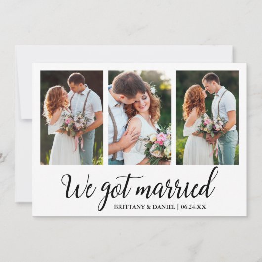 Kalligrafie We zijn getrouwd 3 fotokaart Bedankkaart (Voorkant)