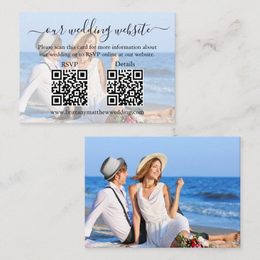 Kalligrafie Weddenschap Website 2 QR Overlay Foto Informatiekaartje (Voorkant / Achterkant)
