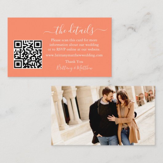 Kalligrafie Weddenschap Website QR Foto Koraal Informatiekaartje (Voorkant / Achterkant)