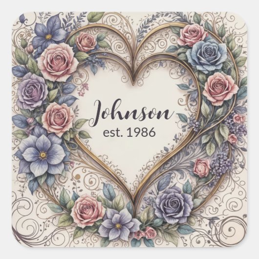 Kalligrafie Wedding Heart Vierkante Sticker (Voorkant)