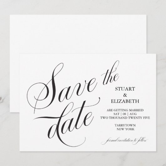 Kalligrafie Wedding Kaart Save the Date (Voorkant / Achterkant)