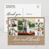 Kalligrafie Wedding Kraft 5 Foto Liefde Bedankt Briefkaart (Voorkant / Achterkant)