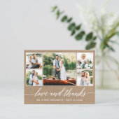 Kalligrafie Wedding Kraft 5 Foto Liefde Bedankt Briefkaart (Staand voorkant)