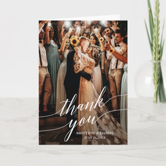 Kalligrafie Wedding Photo Script Overlay Vouw Bedankkaart (Voorkant)