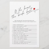 Kalligrafie Wie kent de bruid beste bruids spel (Voorkant)