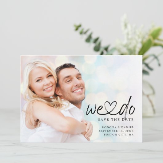 Kalligrafie Wij Doen Verbonden Hart Foto QR-code Save The Date (Staand voorkant)