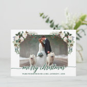 Kalligrafie Winter Bloemen Groene Bruiloft Foto Feestdagenkaart (Staand voorkant)