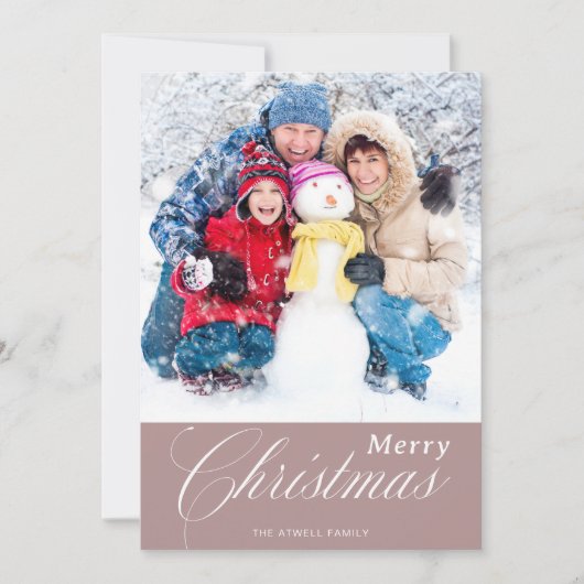 Kalligrafie Winter Familie Foto Vrolijk Kerstfeest Feestdagenkaart (Voorkant)