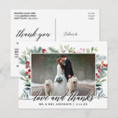 Kalligrafie Wintergroen Liefde Dank Trouwen Briefkaart (Voorkant / Achterkant)